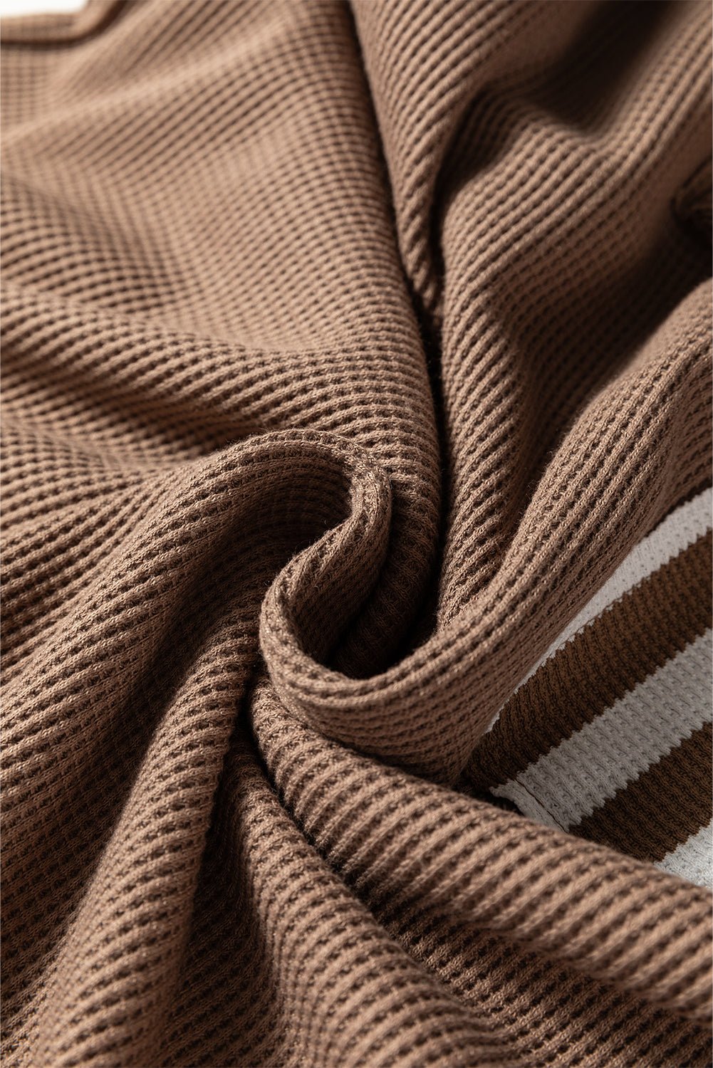 Straw Yellow Waffle Texture Striped Patchwork Button Neck Drawstring Hoodie - Goddess Vibes