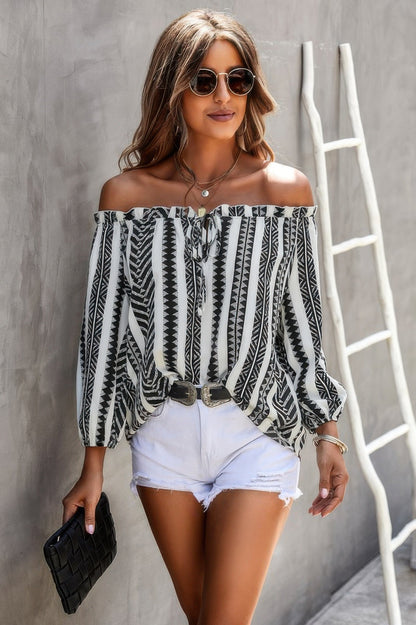 Strip Color Block Off Shoulder Blouse - Goddess Vibes