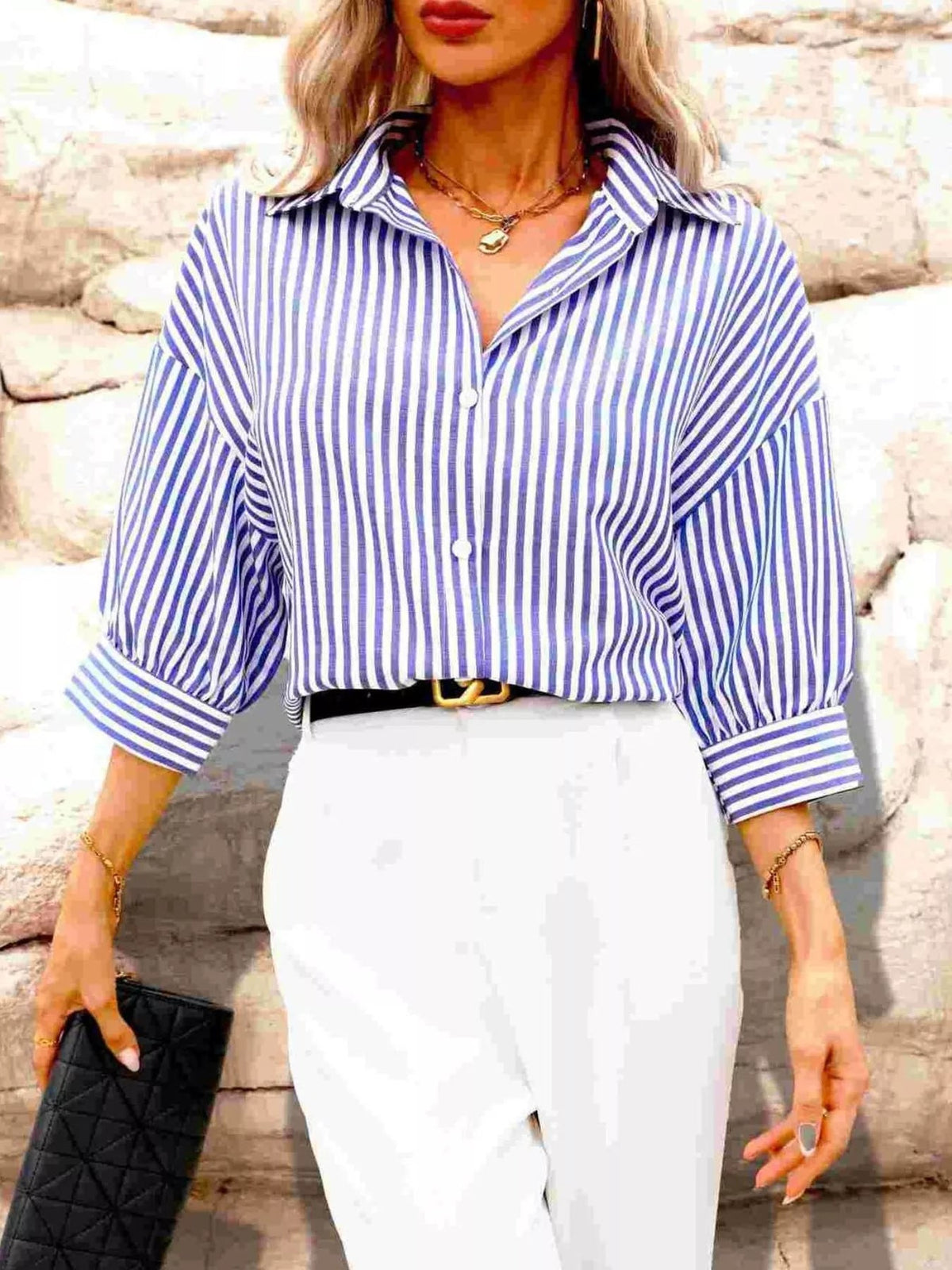 Striped Button-Down Shirt - Crowned Energy CO.
