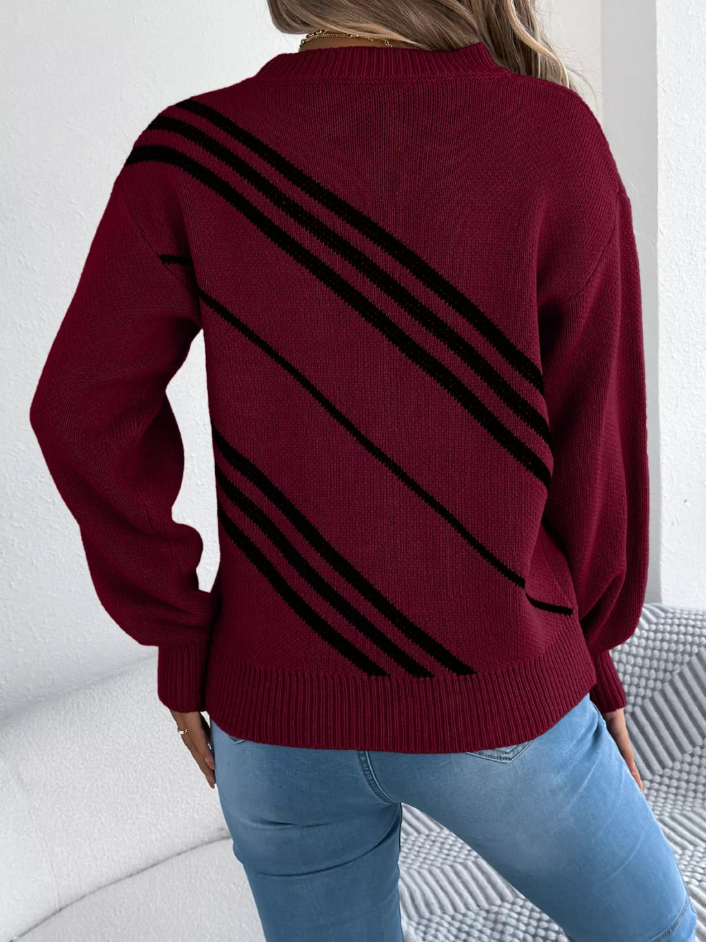 Striped Pattern Casual Round Neck Sweater - Crowned Energy CO.