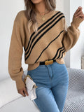 Striped Pattern Casual Round Neck Sweater - Crowned Energy CO.