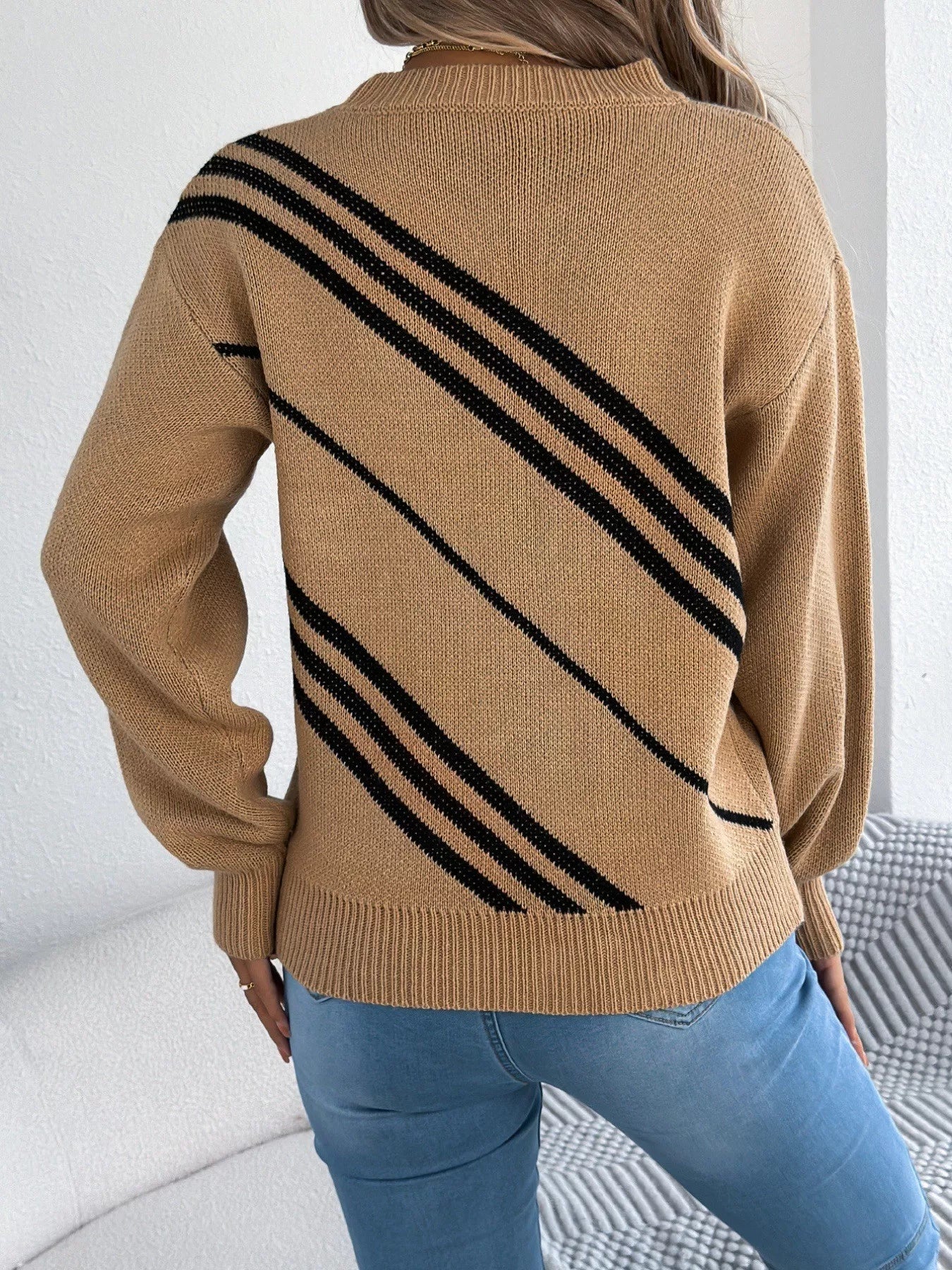 Striped Pattern Casual Round Neck Sweater - Crowned Energy CO.