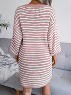 Striped V - Neck Long Sleeve Sweater Dress - Goddess Vibes