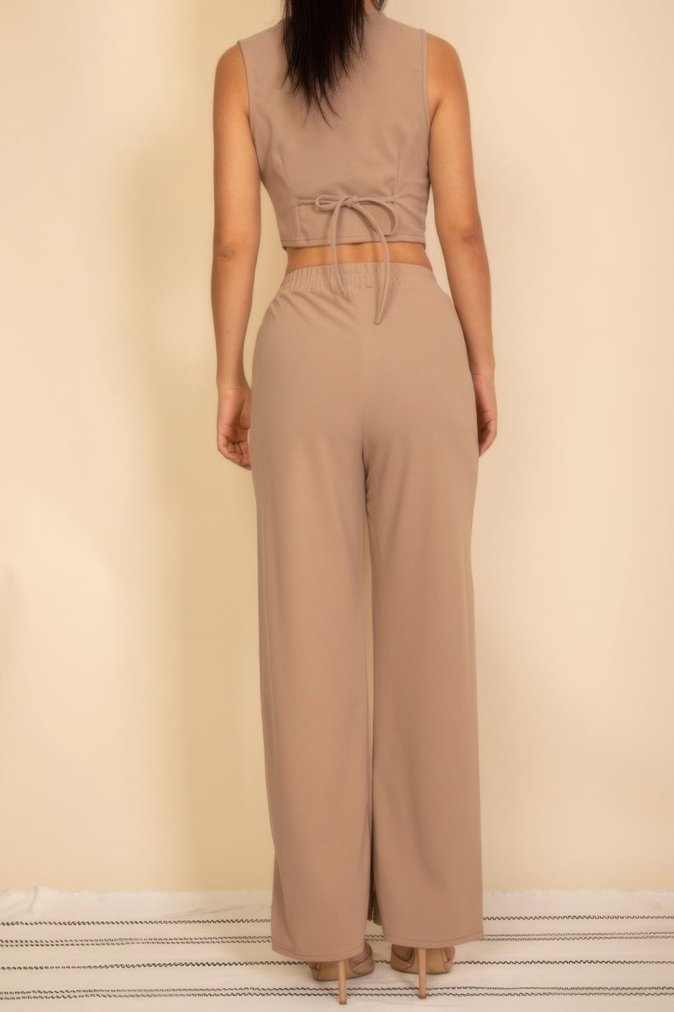 Tailored Button Vest With Adjustable Back Tie & Wide Leg Pants Set - Goddess Vibes