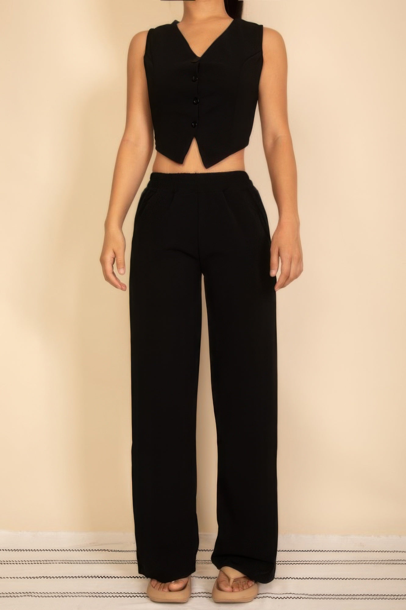 Tailored Button Vest With Adjustable Back Tie & Wide Leg Pants Set - Goddess Vibes