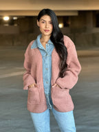 Teddy Fleece & Denim Jacket With Square Pockets - Crowned Energy CO.