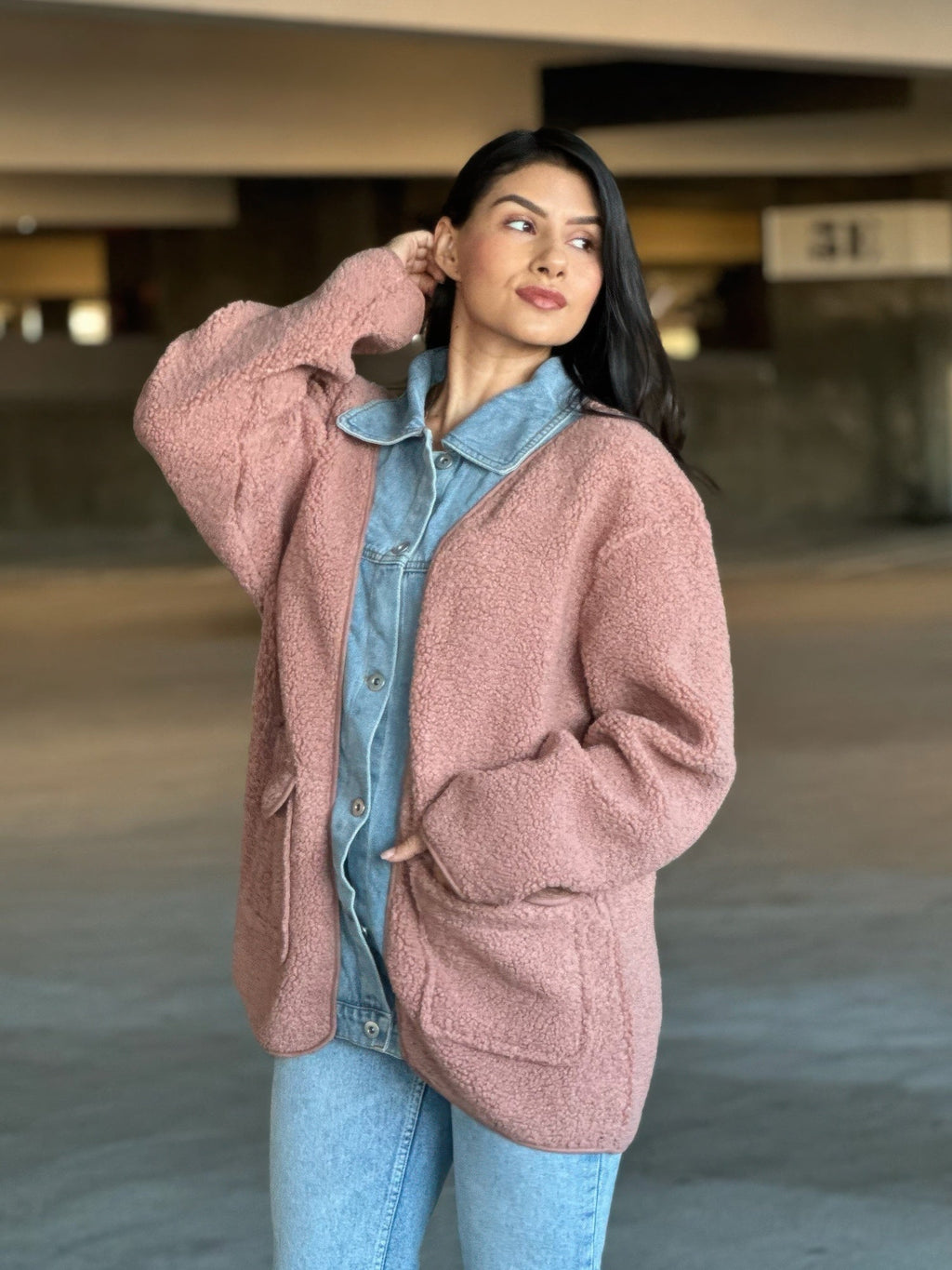 Teddy Fleece & Denim Jacket With Square Pockets - Crowned Energy CO.