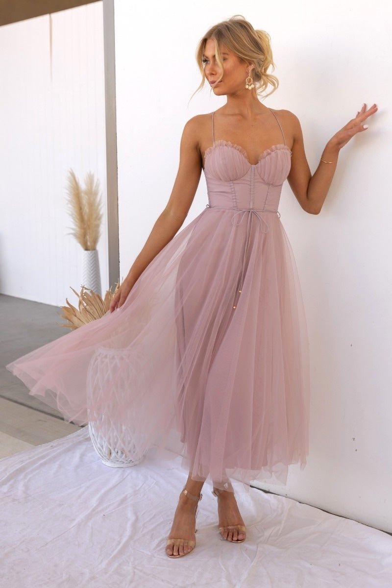 Crowned Energy CO. Black / 2XL Goddess Vibes Dresses Temperament Camisole Mesh Party Evening Dress