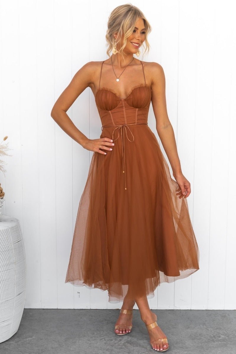 Crowned Energy CO. Yellow / 2XL Goddess Vibes Dresses Temperament Camisole Mesh Party Evening Dress