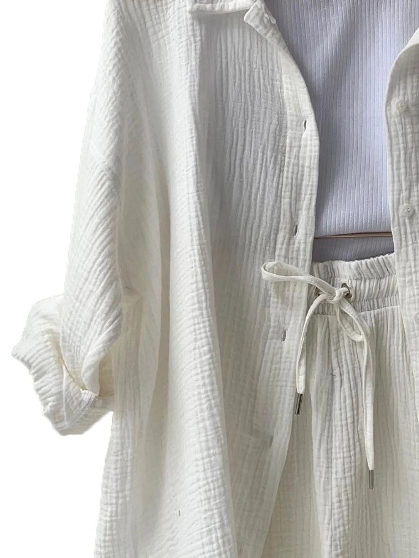 Textured Button Up Shirt and Shorts Set - Goddess Vibes