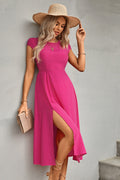 Tie Back Cutout Round Neck Split Dress - Crowned Energy CO.