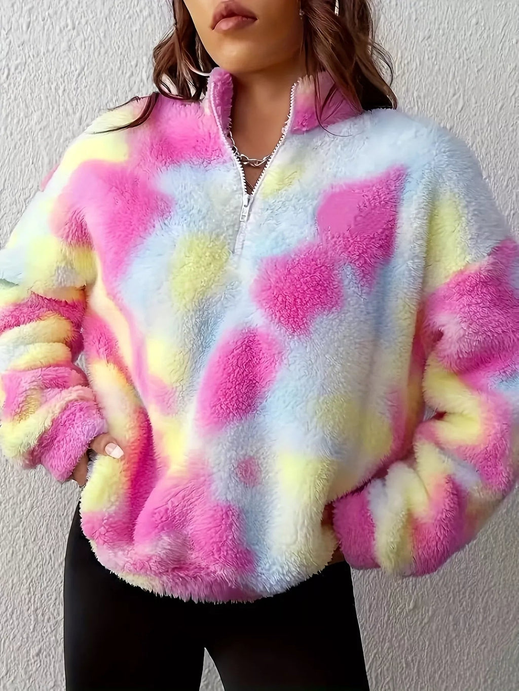 Tie - Dye Fuzzy Quarter Zip Sweatshirt - Crowned Energy CO.