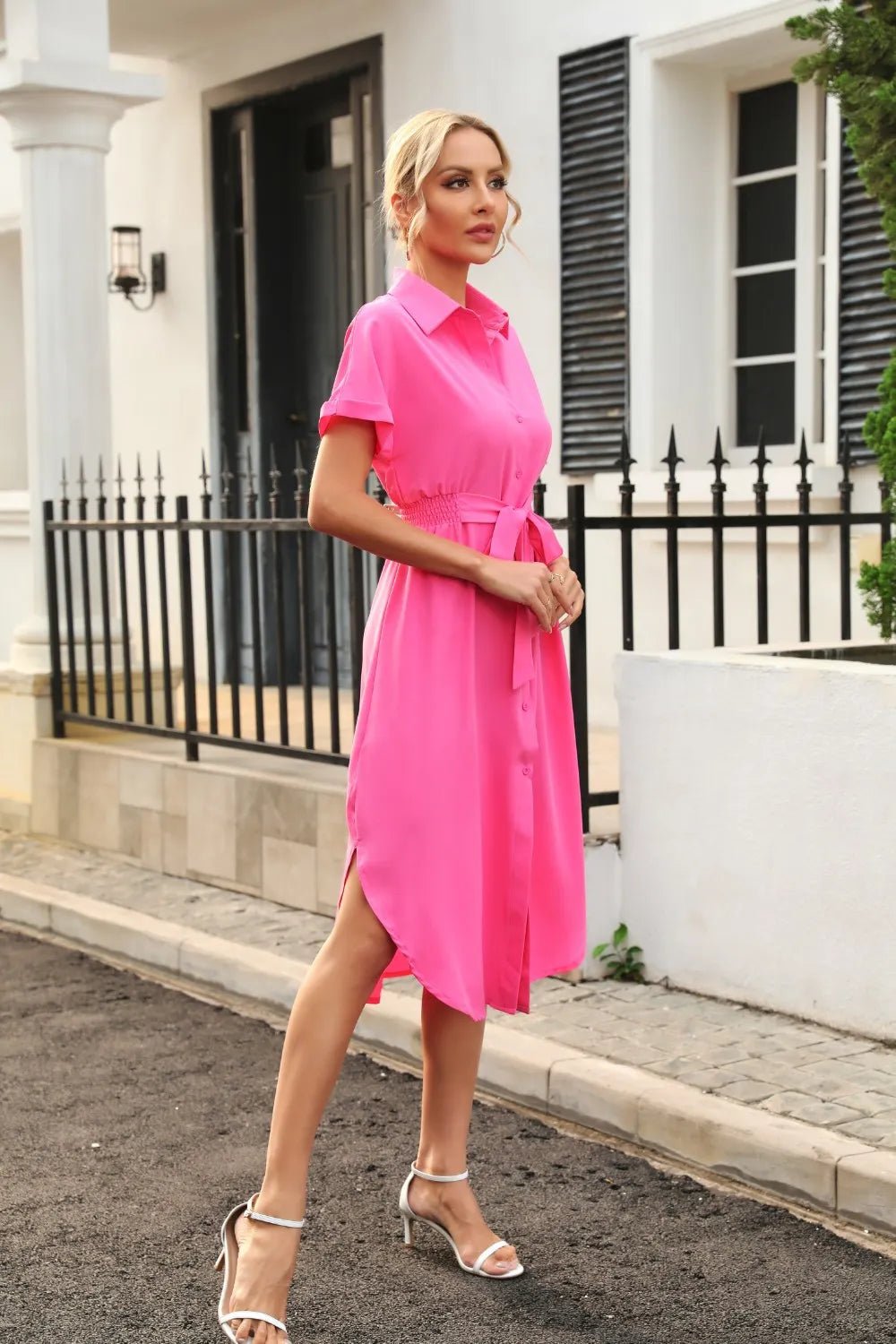 Tied Button Up Shirt Dress - Crowned Energy CO.