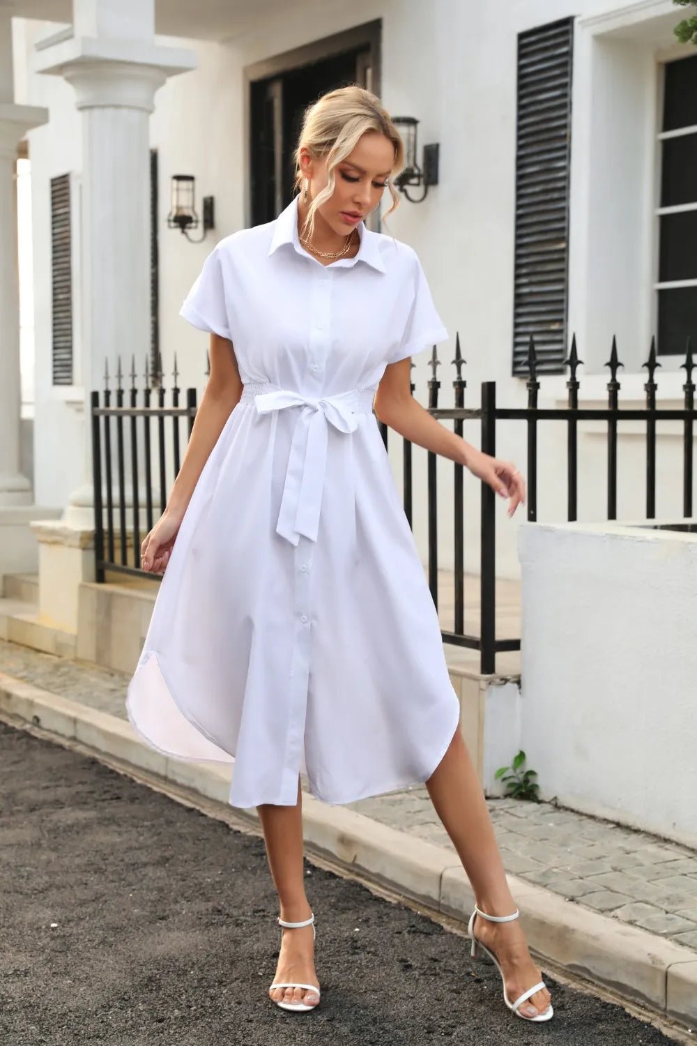 Tied Button Up Shirt Dress - Crowned Energy CO.