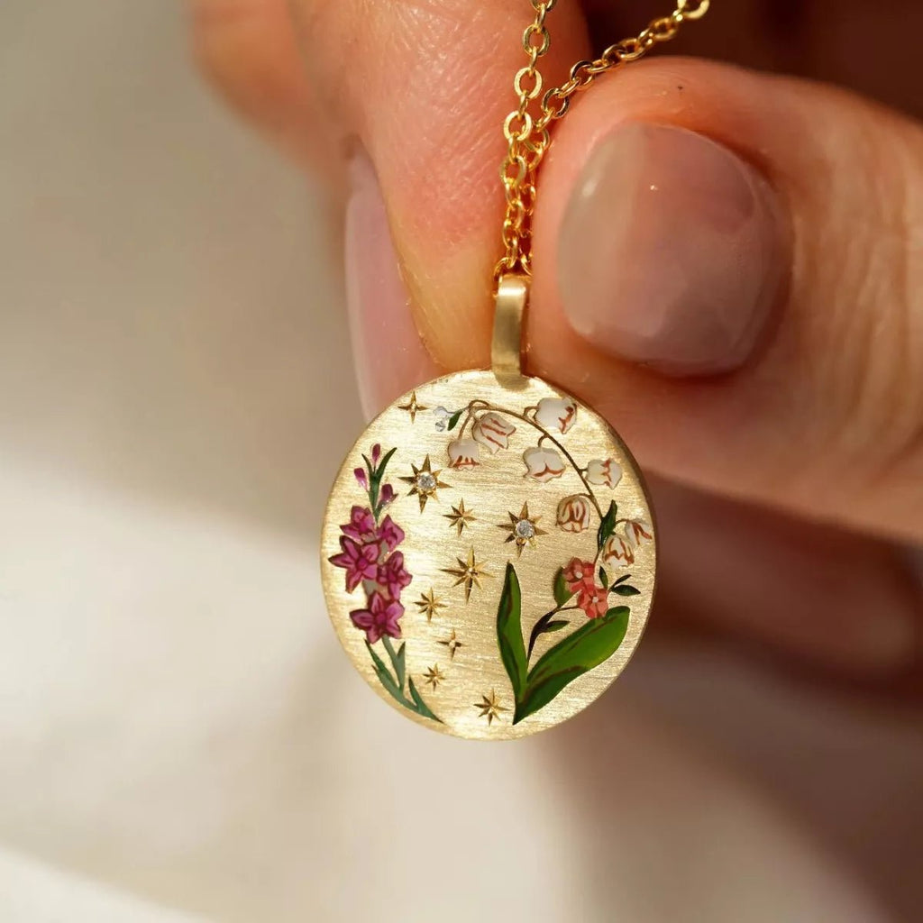 Titanium Steel Painted Oil Dripping Floral Oval Tarot Necklace - Goddess Vibes