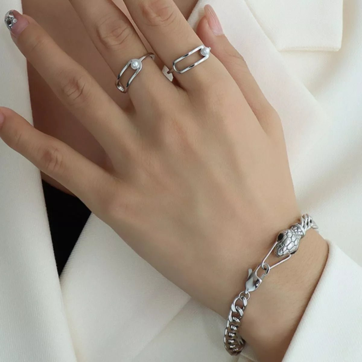 Titanium Steel Zircon Snake Bracelet - Goddess Vibes