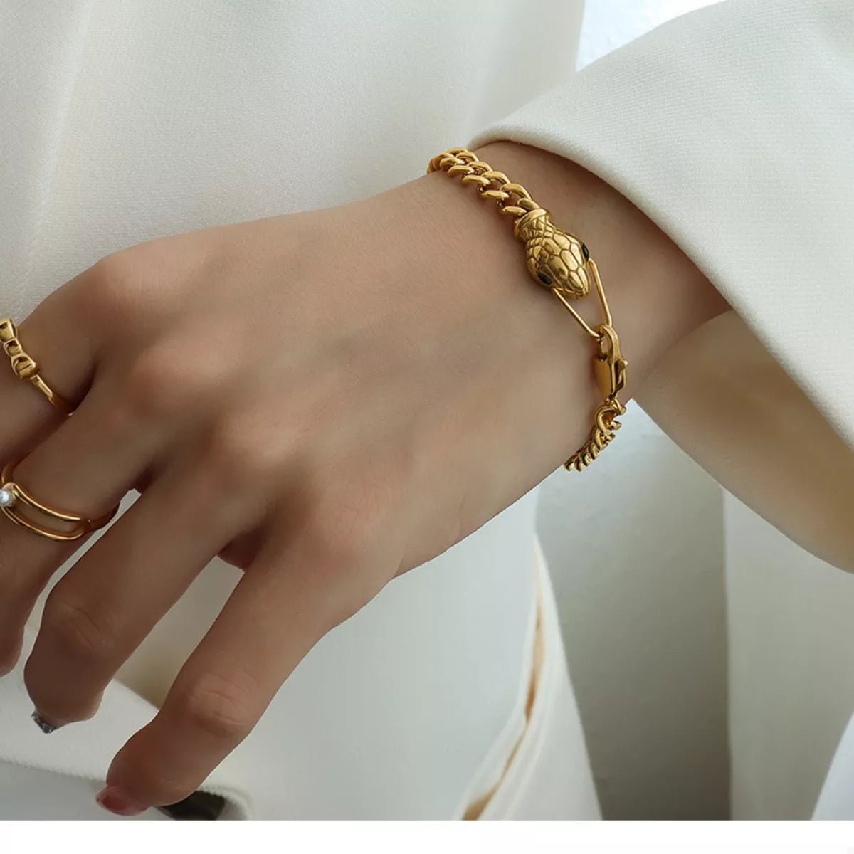 Titanium Steel Zircon Snake Bracelet - Goddess Vibes