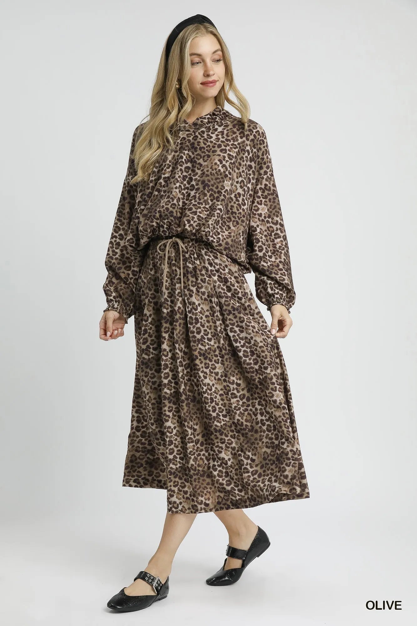 Umgee Drawstring Leopard Midi Skirt - Crowned Energy CO.