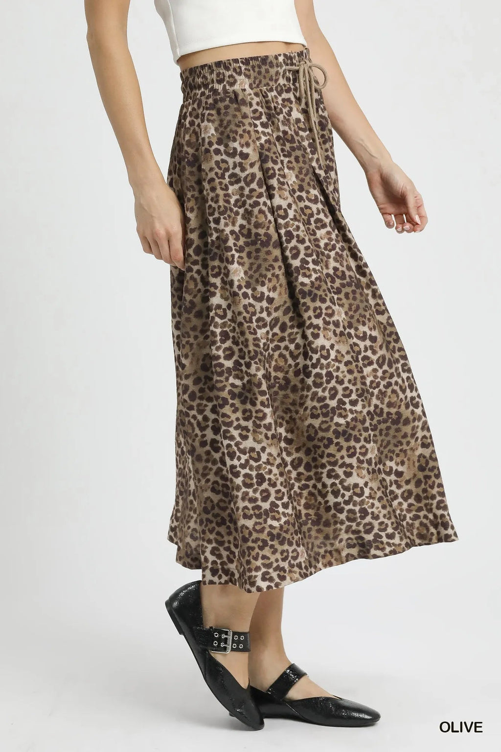 Umgee Drawstring Leopard Midi Skirt - Crowned Energy CO.