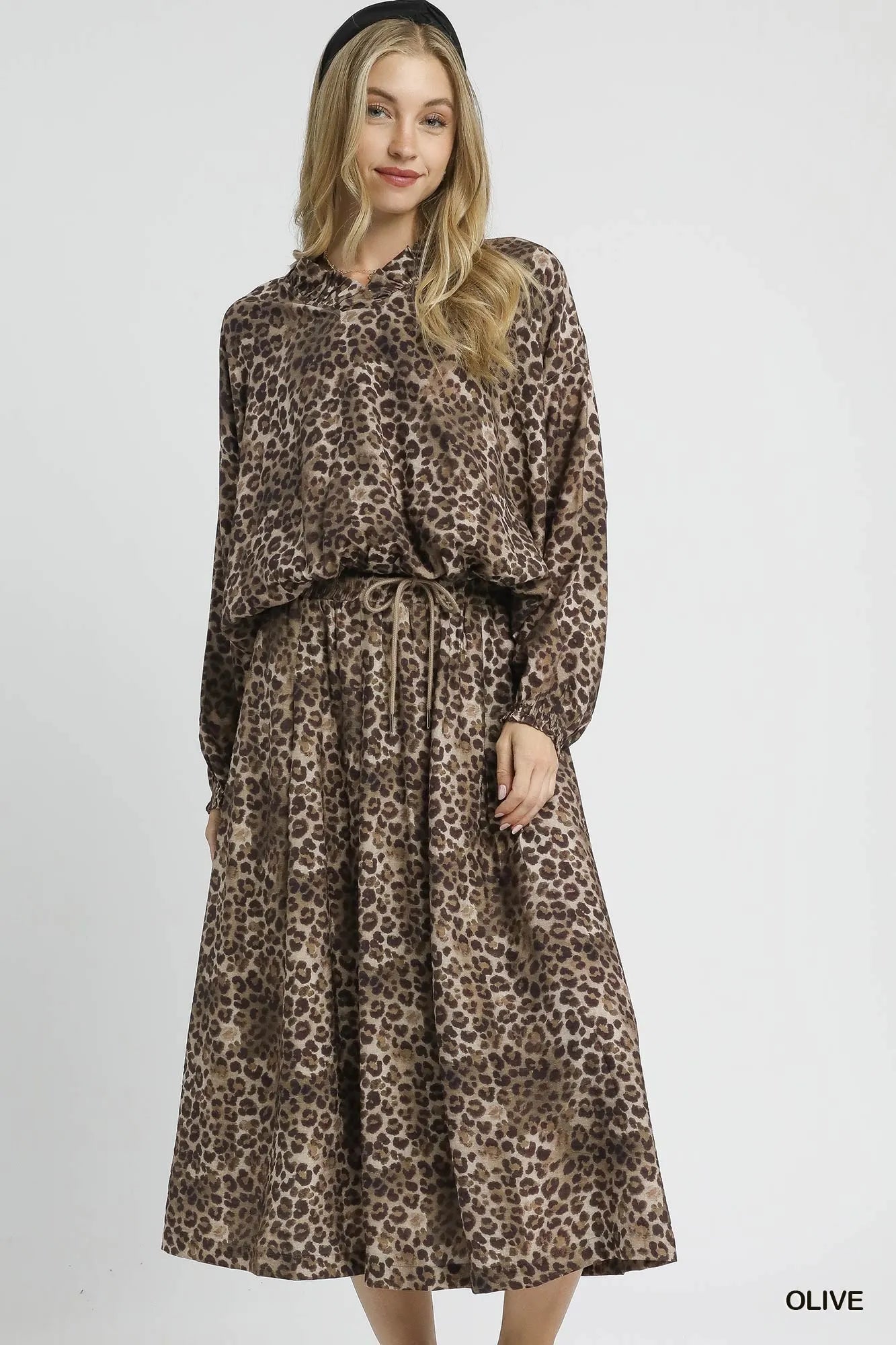 Umgee Drawstring Leopard Midi Skirt - Crowned Energy CO.
