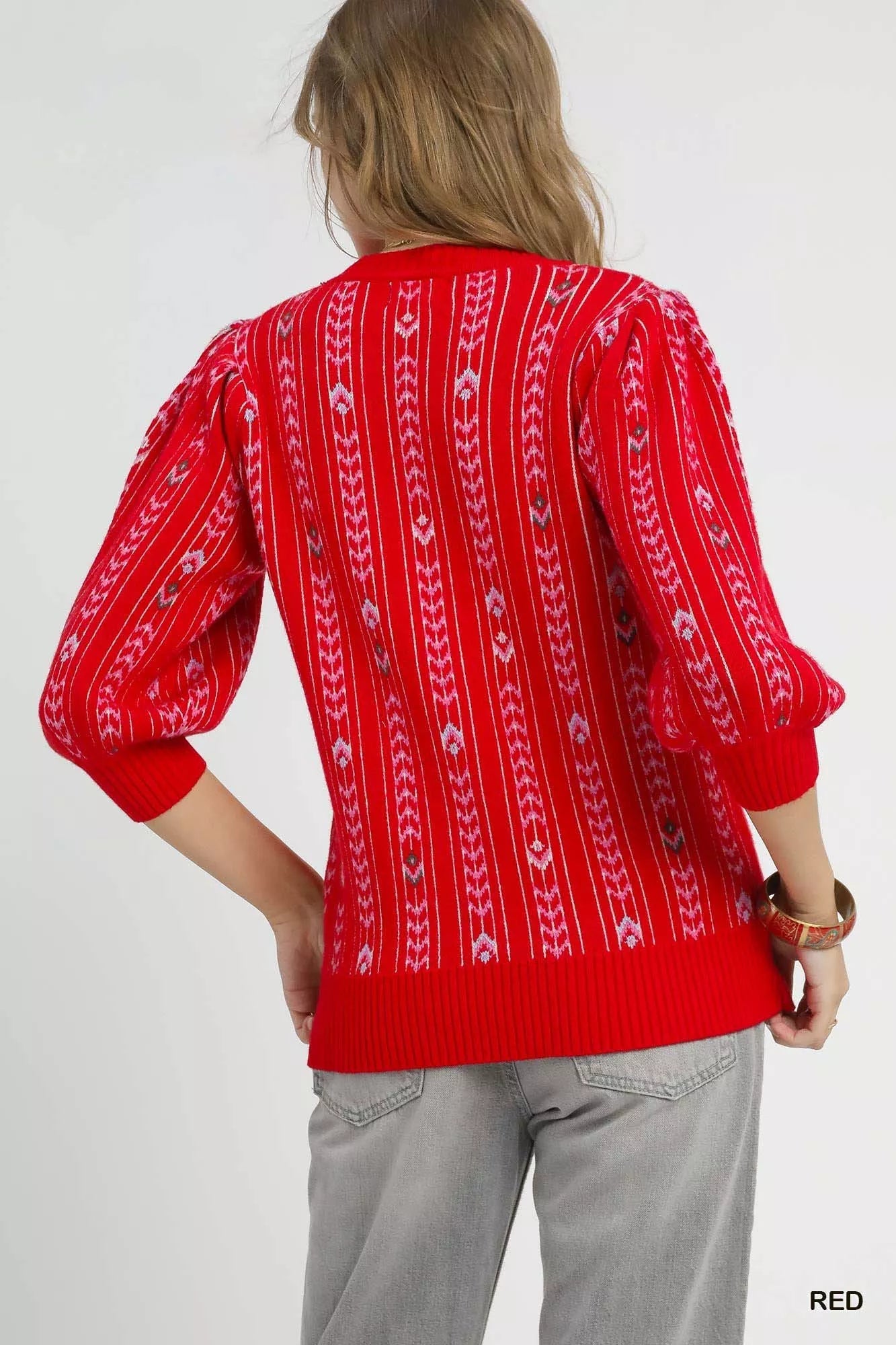 Umgee Jacquard Knit Puff Sleeve Sweater - Goddess Vibes