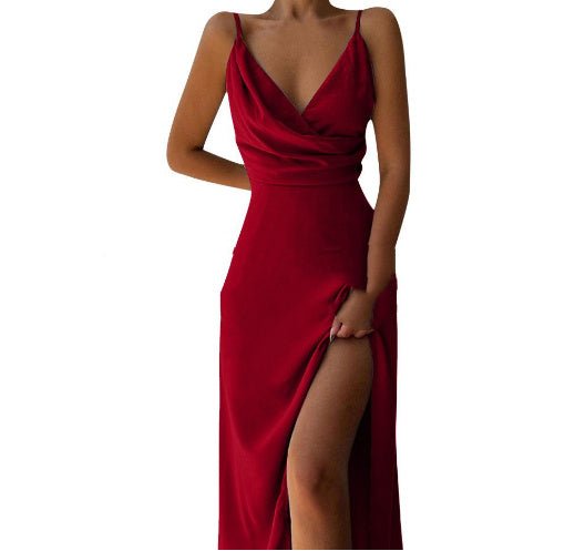 Crowned Energy CO. 9color / 2XL Goddess Vibes Dresses V-neck Slit Sling Dress Summer Fashion Sexy Slim Suspender Dresses For Women Clothing