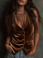 Velvet Button - Down Vest Coat - Crowned Energy CO.