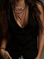 Velvet Button - Down Vest Coat - Crowned Energy CO.