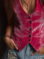 Velvet Button - Down Vest Coat - Crowned Energy CO.