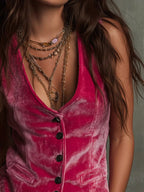 Velvet Button - Down Vest Coat - Crowned Energy CO.