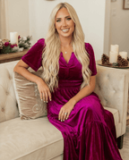 Velvet Tiered Maxi Dress with Shirred Waist & Short Sleeves - Crowned Energy CO.