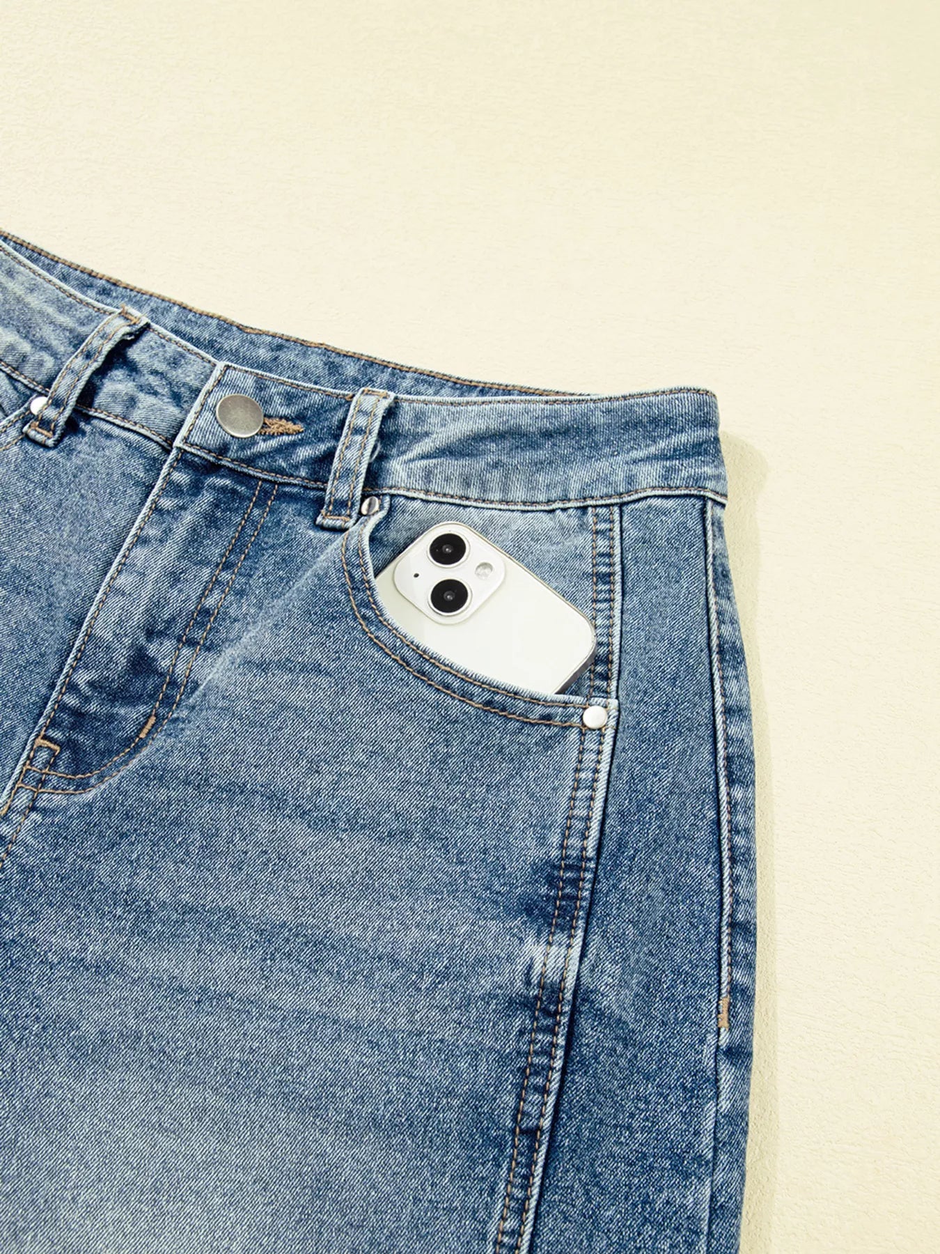 Vintage Washed Seam Detail Shift Jeans - Crowned Energy CO.