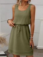 Crowned Energy CO. Cream / S Trendsi Dresses Waffle-Knit Drawstring Mini Tank Dress