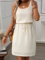 Crowned Energy CO. Cream / S Trendsi Dresses Waffle-Knit Drawstring Mini Tank Dress