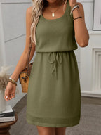 Crowned Energy CO. Cream / S Trendsi Dresses Waffle-Knit Drawstring Mini Tank Dress
