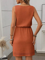 Crowned Energy CO. Cream / S Trendsi Dresses Waffle-Knit Drawstring Mini Tank Dress