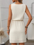 Crowned Energy CO. Cream / S Trendsi Dresses Waffle-Knit Drawstring Mini Tank Dress