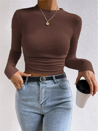 Waffle Knit Long Sleeve T-Shirt - Goddess Vibes