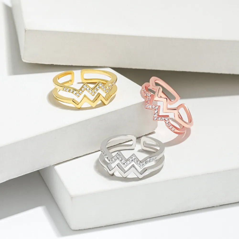 Wave Shape Inlaid Zircon Open Ring - Crowned Energy CO.