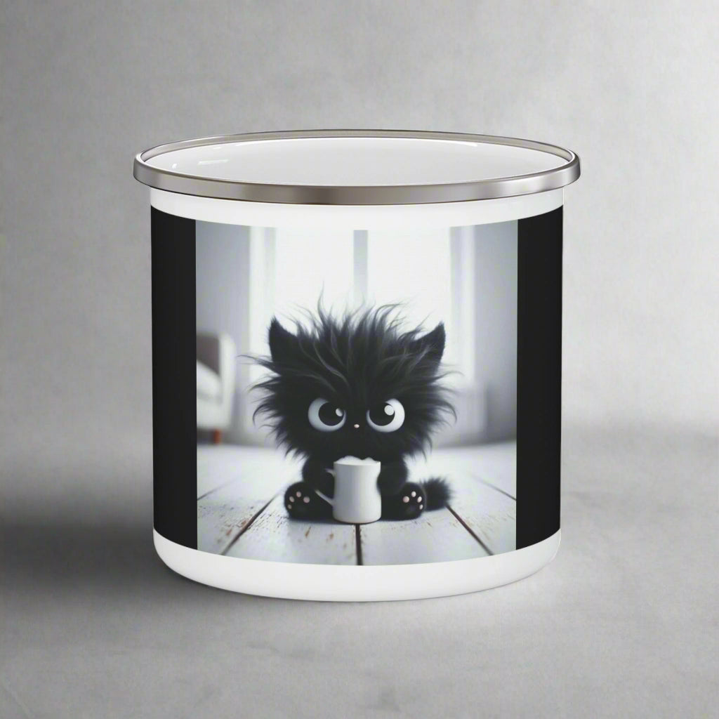 Whimsical Cat Enamel Camping Mug, Cute Coffee Cup, Outdoor Mug, Pet Lover Gift, Nature Adventure Accessory - Goddess Vibes