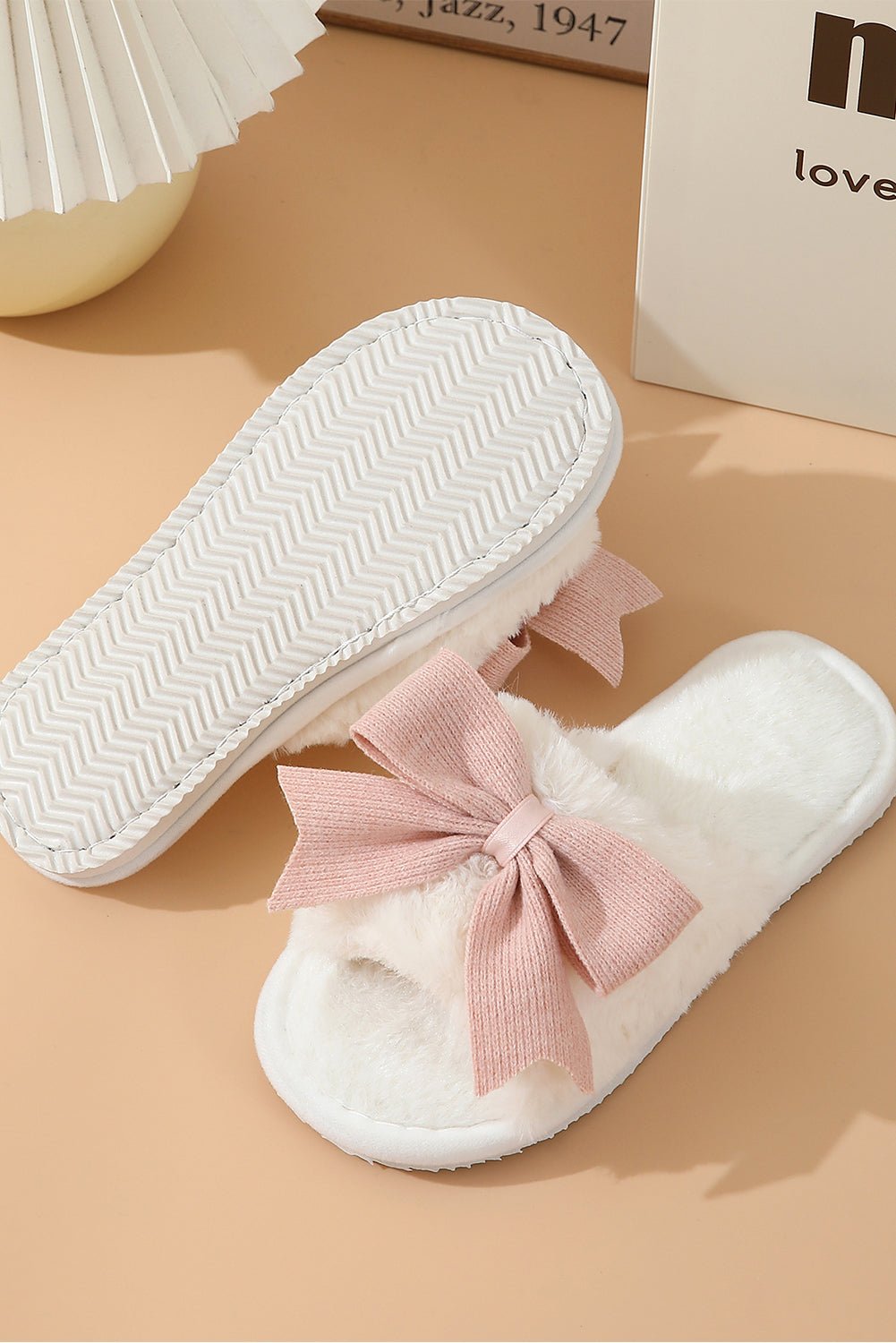 Crowned Energy CO. White / 37 Dear-Lover Dropshipping Shoes & Bags/Slippers White Bow Knot Decor Open Toe Plush Slippers