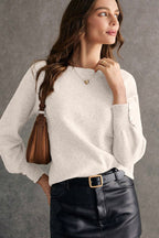 White Buttoned Bishop Sleeve Crew Neck Sweater - Goddess Vibes