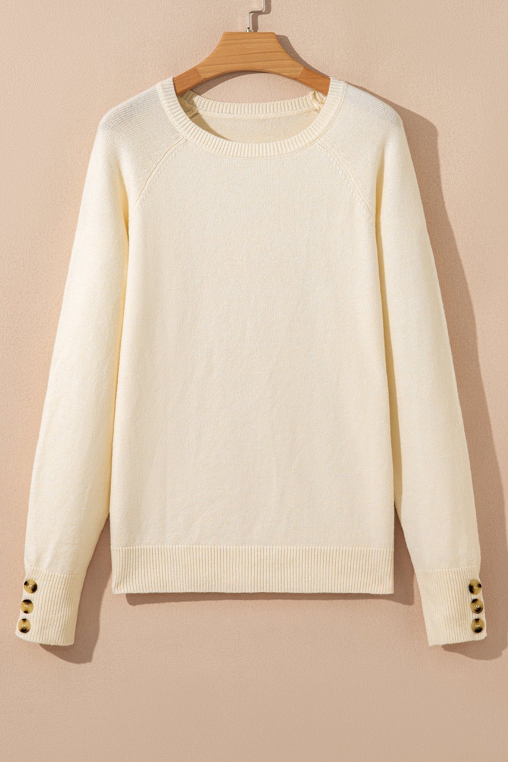 White Buttoned Bishop Sleeve Crew Neck Sweater - Goddess Vibes