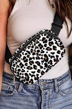 White Cheetah Print Multi Interlayer Zipped Crossbody Bag - Goddess Vibes