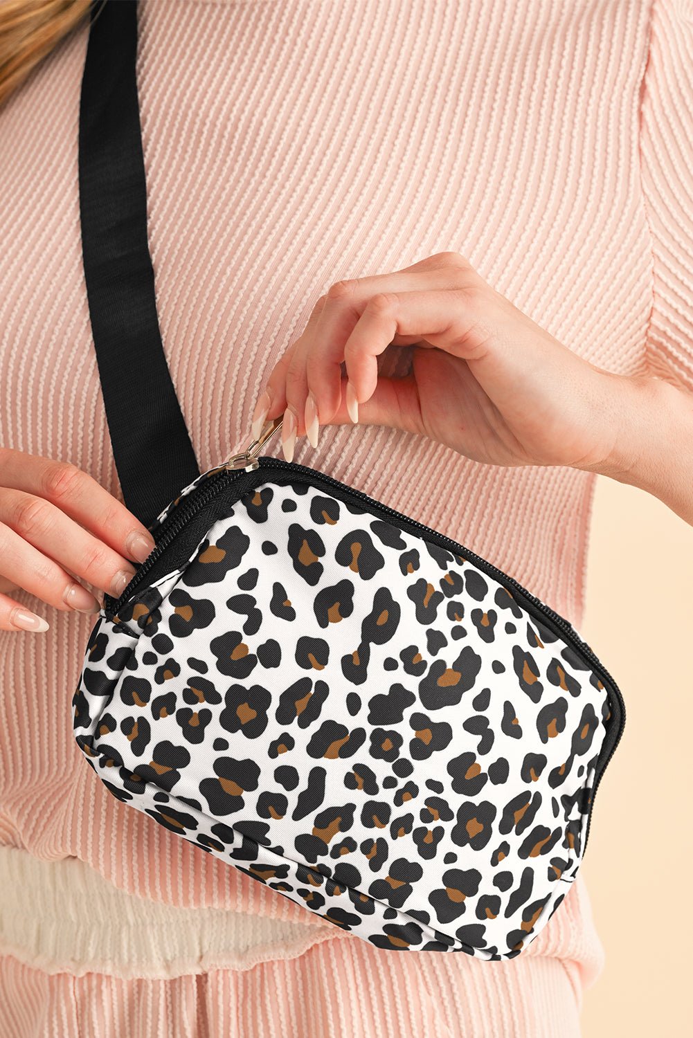 White Cheetah Print Multi Interlayer Zipped Crossbody Bag - Goddess Vibes