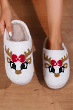 White Christmas Cartoon Pattern Plush Slippers - Goddess Vibes