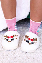 White Christmas Cartoon Pattern Plush Slippers - Goddess Vibes