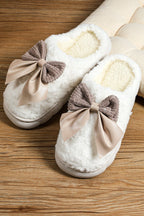 White Contrast Bowknot Applique Plush Winter Slippers (Bow Colors May Differ by Batch) - Goddess Vibes