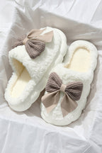 White Contrast Bowknot Applique Plush Winter Slippers (Bow Colors May Differ by Batch) - Goddess Vibes