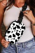 White Cow Pattern Print Buckle Wide Belt Inclined Shoulder Bag - Goddess Vibes